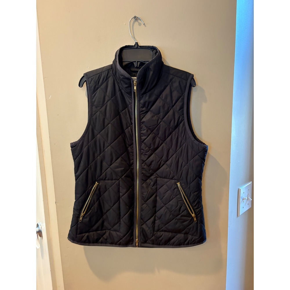 Old Navy Womens Black Quilted Puffer Vest Gold Zip Pockets Small S/P/P